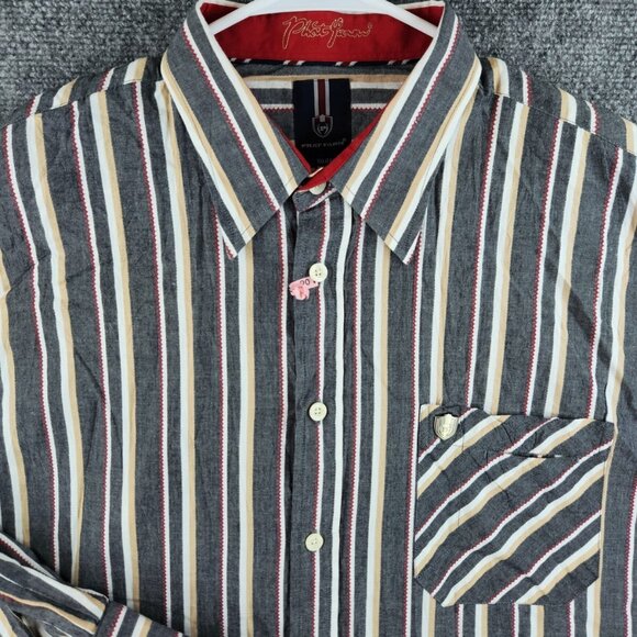 Phat Farm Men Long Sleeve Button Up Shirt Striped Western 2XL Gray Colorful - Picture 1 of 16